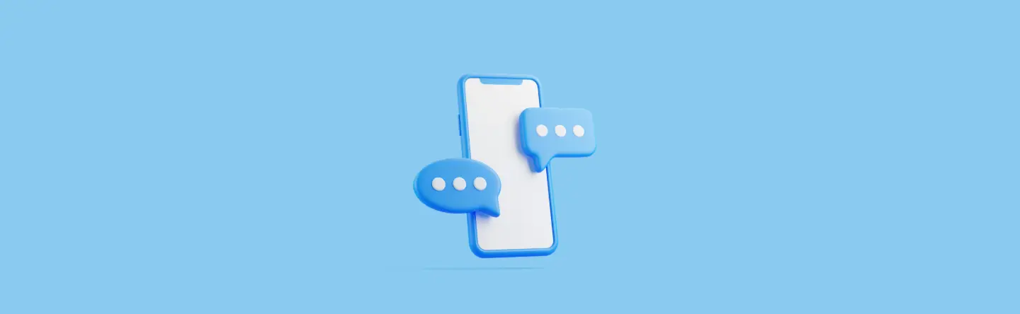 Graphic of a mobile phone with texting icons