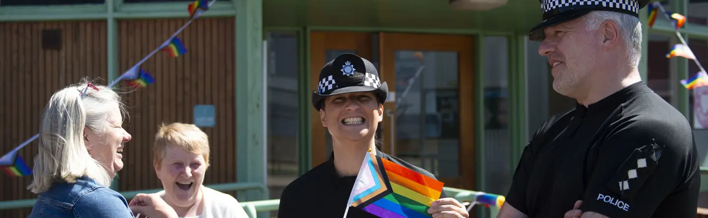 Ministry of Defence Police officers and civilian staff at a pride event